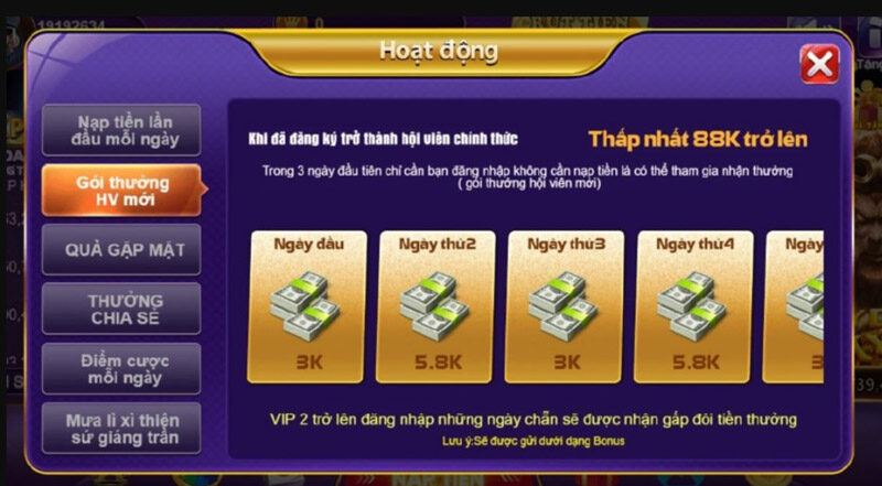 Gói thưởng dành cho thành viên VIP
