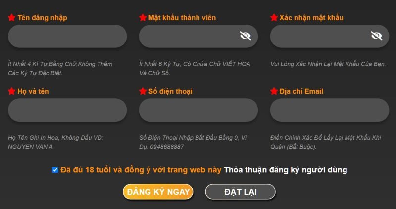 Giao diện đăng ký 789bet được thiết kế rất khoa học