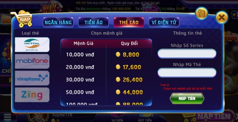 Nạp tiền Rikvip