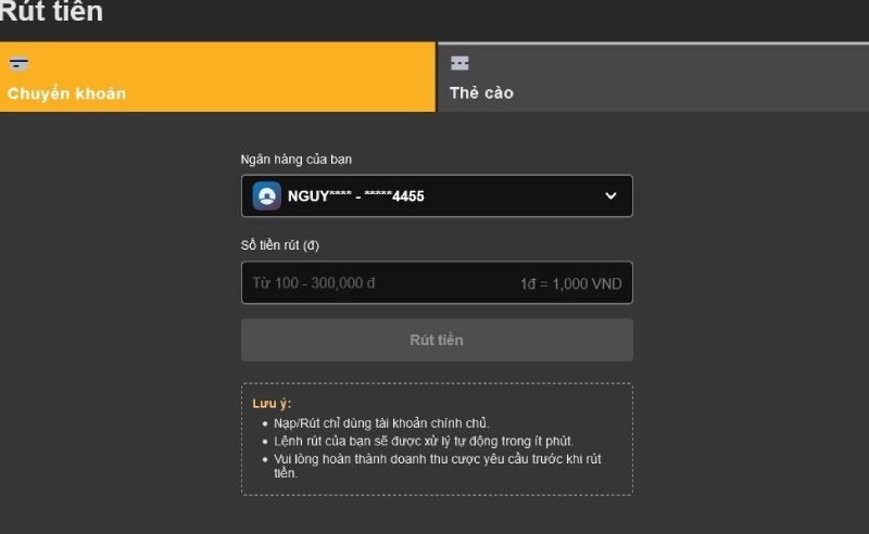 Nhập đủ thông tin để rút tiền 789bet qua ngân hàng thuận lợi